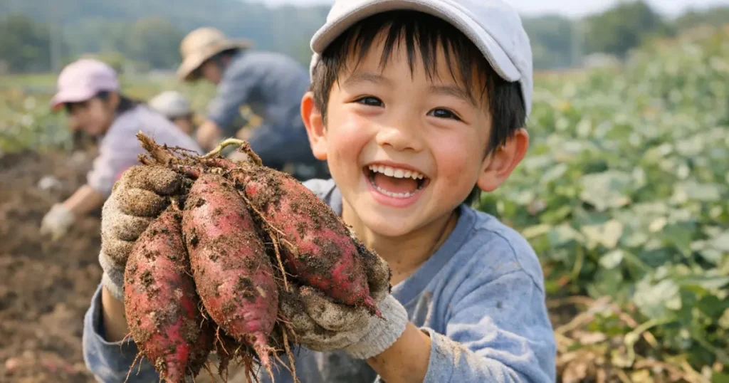 子どもがさつまいもを収穫する様子 - mino-LL