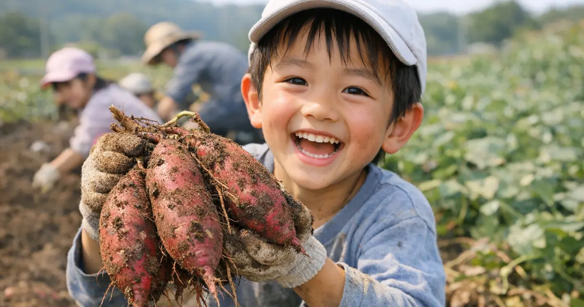 子どもがさつまいもを収穫する様子 - mino-LL